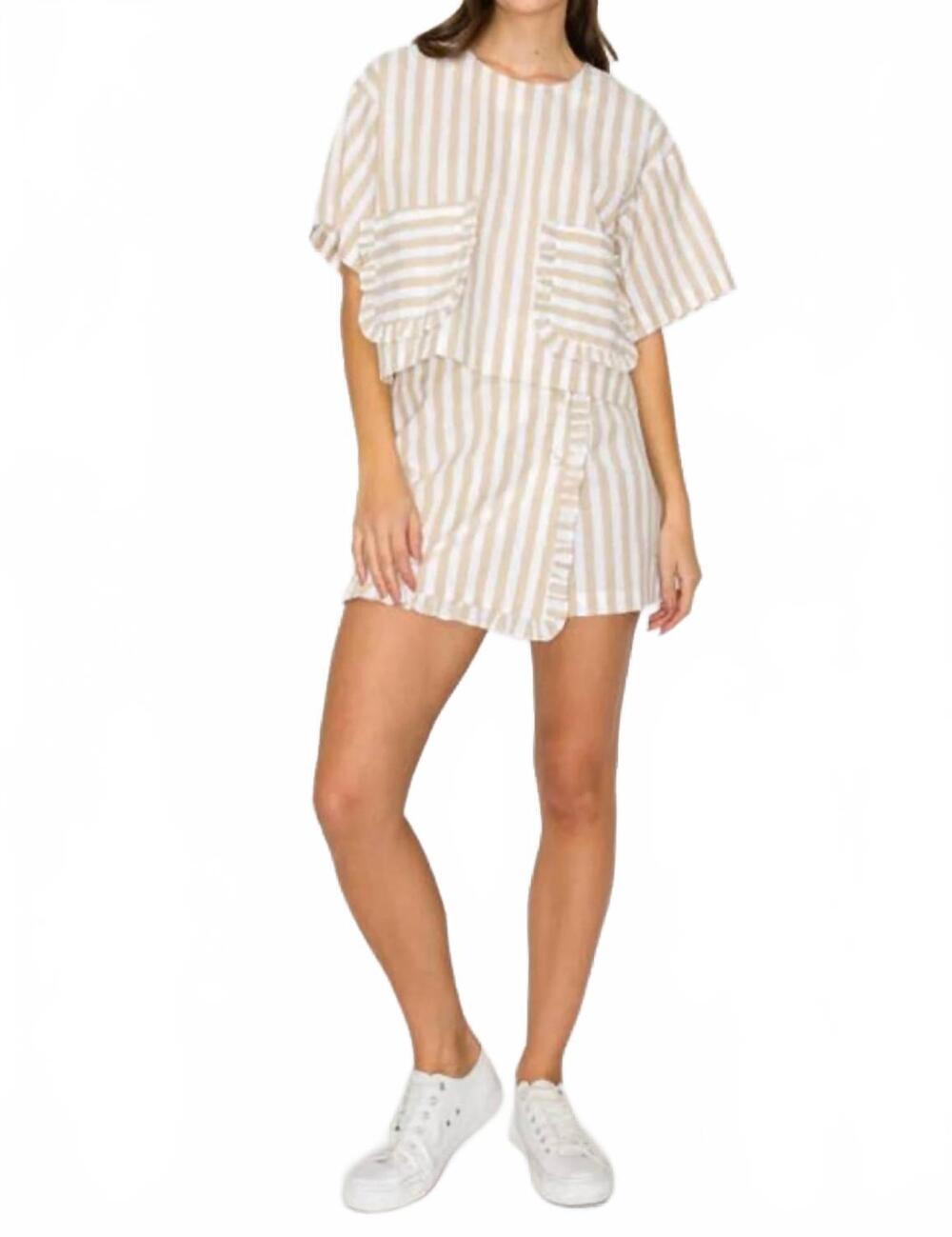 NEW LOVE WEDNESDAY ruffle stripe top in tan